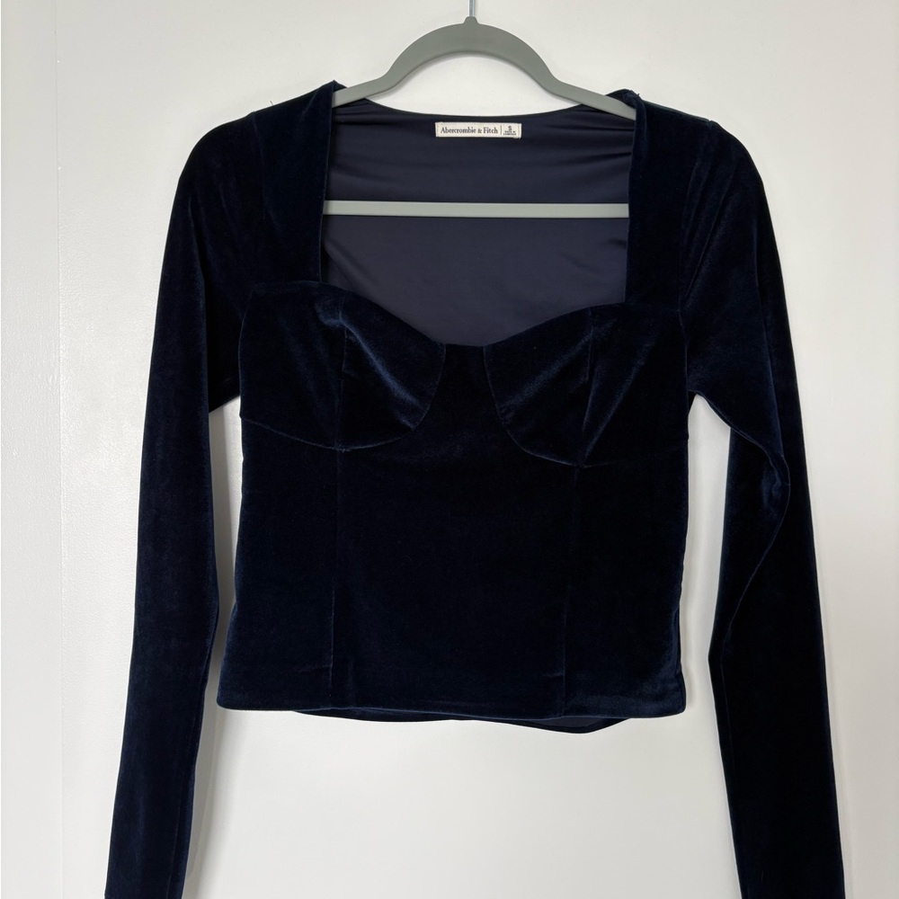 Abercrombie Navy Velvet Corset Long Sleeve Top Size S Whimsigoth